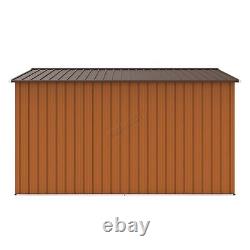 EX-DEMO 10X8FT Metal Garden Shed Apex Roof Free Foundation Base Storage Coffee