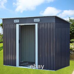 Flat Roof Metal Garden Shed 8x4ft Outdoor Storage House Tool Box with Base & Vent
