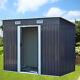 Flat Roof Metal Garden Shed 8x4ft Outdoor Storage House Tool Box With Base & Vent