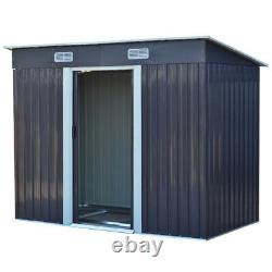 Flat Roof Metal Garden Shed 8x4ft Outdoor Storage House Tool Box with Base & Vent