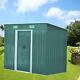 Green 8x4ft Garden Shed Metal Outdoor Storage House Pent Roof Toolshed With Base