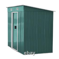 Green 8x4ft Garden Shed Metal Outdoor Storage House Pent Roof Toolshed with Base
