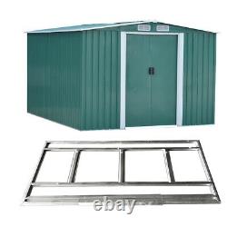 Green Garden Shed Apex Roof 8FT X 10FT Metal Tool Storage with FREE BASE