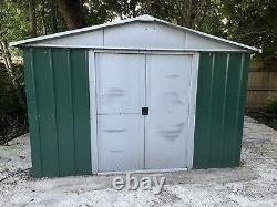 Green/silver Yardmaster Apex Metal Shed 9ft 2 inch x 12ft 6 inch (2.8m x 3.8m)