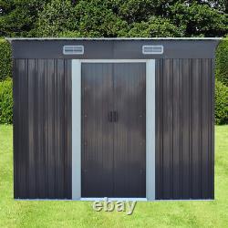 Grey/Brown Garden Tool Storage Shed Outdoor Yard Metal Shed with Steel Base Roof
