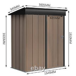 Grey / Brown Pent Metal Shed Outdoor Garden Tools Storage with Base 5ft x 3ft