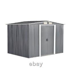 Grey Garden Shed Apex Roof 8x10FT Metal Tool Storage 2 Door Grey color