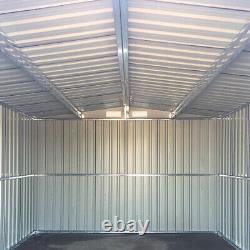 Grey Metal Garden Shed 10 X 8 FT Garden Storage House Apex Roof with FOUNDATION