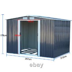 Grey Metal Garden Shed 10 X 8 FT Garden Storage House Apex Roof with FOUNDATION