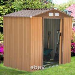 Lockable Garden Shed Large Patio Roofed Tool Metal Storage Sheds Box Khaki