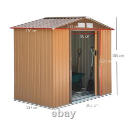 Lockable Garden Shed Large Patio Roofed Tool Metal Storage Sheds Box Khaki