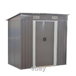 Metal Garden Shed 6 X 4FT Pent Roof Outdoor Tools Storage with Foundation -Grey