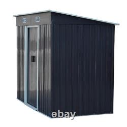 Metal Garden Shed 6x4 ft Grey Outdoor Farm Sheds Storage Tool Box And Base Frame