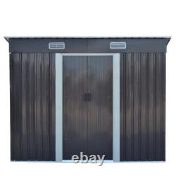 Metal Garden Shed 6x4 ft Grey Outdoor Farm Sheds Storage Tool Box And Base Frame
