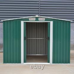 Metal Garden Shed 8 x 6 Green Galvanized Steel Panel House Storage Shed withBase