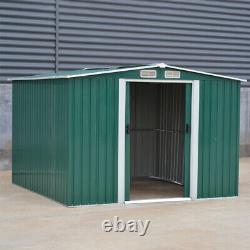 Metal Garden Shed 8 x 6 Green Galvanized Steel Panel House Storage Shed withBase