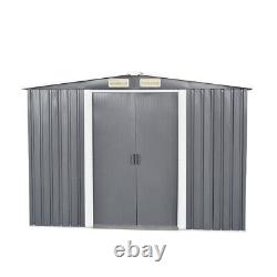 Metal Garden Shed Grey 8 X 6 Outdoor Apex Roof 2 Door FREE FOUNDATION