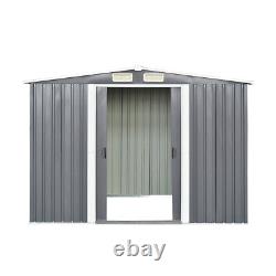 Metal Garden Shed Grey 8 X 6 Outdoor Apex Roof 2 Door FREE FOUNDATION