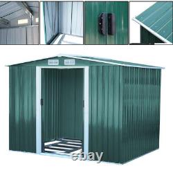 Metal Outdoor Storage Garden Shed 8 x 8ft Tool Sheds House with Base & Slid Door