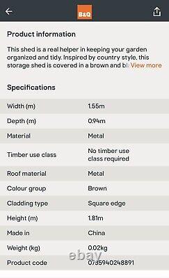 Metal Shed 5ft X4ft Brown Lining And Home B&Q New still In Box Sealed