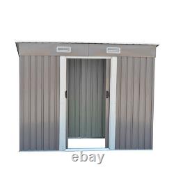 New 8FT X 4FT Grey Metal Garden Shed Pent Roof Tool Storage FREE FOUNDATION