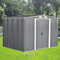 New Metal Garden Shed Grey 8 X 6 Outdoor Apex Roof 2 Door FREE FOUNDATION