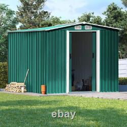 Outdoor Storage Metal Garden Shed 10 x 8 Apex Roof Bike Tool House Base Included