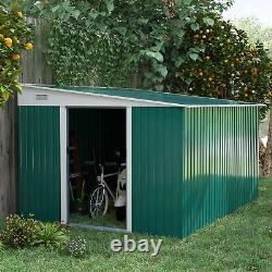 Outsunny 11.3x9.2ft Steel Garden Storage Shed with Sliding Doors & 2 Vents, Green