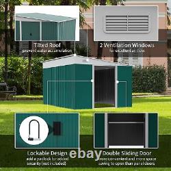 Outsunny 11.3x9.2ft Steel Garden Storage Shed with Sliding Doors & 2 Vents, Green