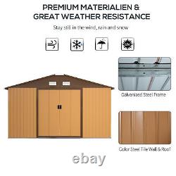 Outsunny 13 X 11ft Outdoor Garden Storage Shed with2 Doors Galvanised Metal Yellow
