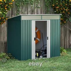 Outsunny 6.5x4FT Garden Shed with Foundation Lockable Metal Tool Shed Green