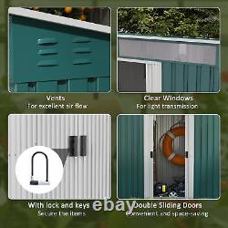 Outsunny 6.5x4FT Garden Shed with Foundation Lockable Metal Tool Shed Green