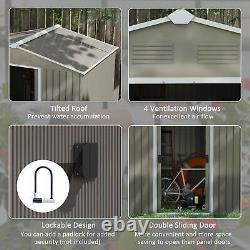 Outsunny 8 x 6ft Garden Storage Shed with Double Sliding Door Outdoor Light Grey