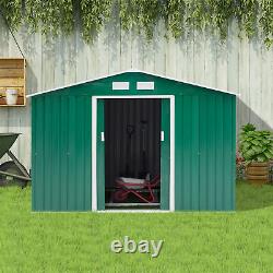Outsunny 9 X 6FT Outdoor Storage Garden Shed Sliding Door Galvanised Metal Green