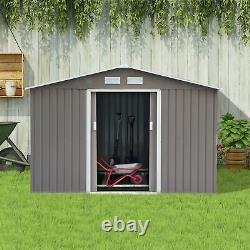 Outsunny 9 X 6FT Outdoor Storage Garden Shed Sliding Door Galvanised Metal Grey