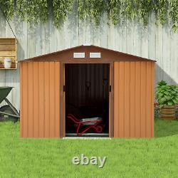 Outsunny 9 X 6FT Outdoor Storage Garden Shed Sliding Door Galvanised Metal Khaki