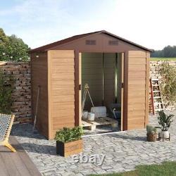 Outsunny Garden Shed 7.7ft x 6.4ft Steel Storage Brown Wood Effect Sliding Doors