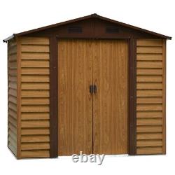 Outsunny Garden Shed 7.7ft x 6.4ft Steel Storage Brown Wood Effect Sliding Doors