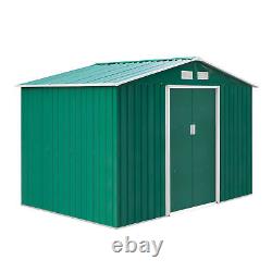 Outsunny Metal 9x6 ft Garden Shed Tool Equipment Bike Storage Foundation Green