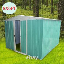 Panana 8X6 Metal Garden Shed Apex Roof Sliding Door Storage House with Free Base
