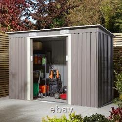 Rowlinson Outdoor Garden Trentvale 8×4 Storage Shed Metal Pent Light Grey