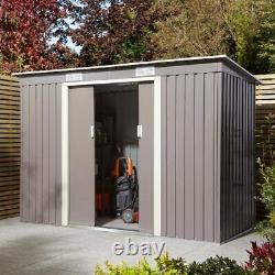 Rowlinson Outdoor Garden Trentvale 8×4 Storage Shed Metal Pent Light Grey