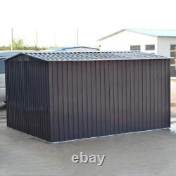 XXL 10 x 8FT SHED Outdoor Storage Metal Garden Shed Grey House +Steel Foundation
