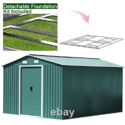 XXL 10x8FT SHED Outdoor Storage Metal Garden Shed + Heavy Steel Foundation Green
