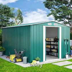 XXL Garden Shed 12 x 10ft Apex Roof Outdoor Tools Storage + Free Base Green Grey