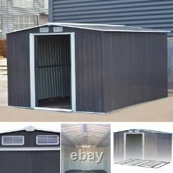 10x8 Outdoor Garden Shed Grey Metal Sheds & Storage Tool House Avec Cadre De Sol