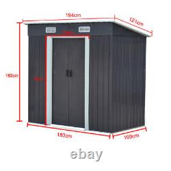 4 X 8ft Deep Grey Garden Storage Shed With 2 Door Galvanized Metal With Free Base