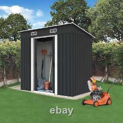 Abri de jardin en métal 4X6FT toit pentu avec base de fondation gratuite maison de rangement anthracite