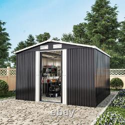 Abri de jardin en métal 8x8 pi avec toit en pente et fondation gratuite Maison de rangement Anthracite