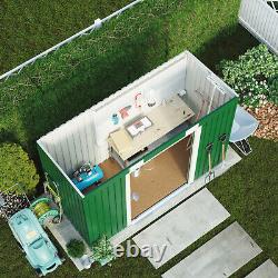 Abri de jardin en métal avec toit en pente 6,6 x 4 pieds, rangement extérieur, kit de fondation vert gris